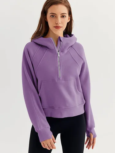 Miniatura 2 de WYNNQUE Sudadera corta con capucha para mujer, manga larga, forro polar, media cremallera, ropa de otoño