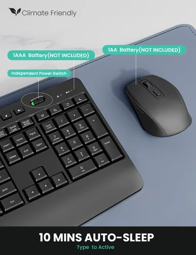Miniatura 5 de Combinación ergonómica de teclado y mouse inalámbricos, LIZRROT 2.4 GHz, silencioso, de longitud completa, soporte de muñeca, soporte para teléfono