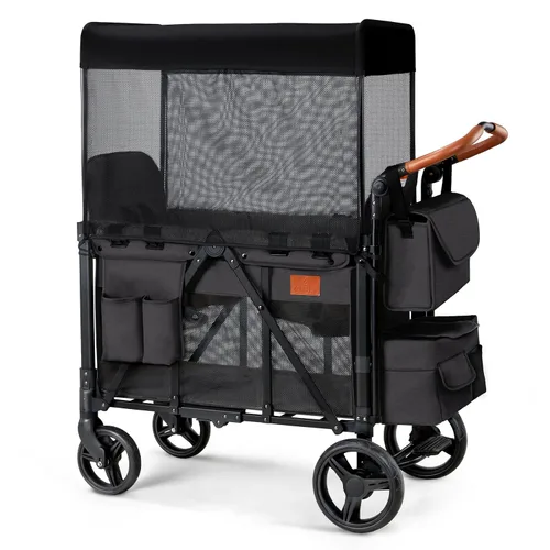 ZTDM - Cochecito estilo carrito para 2 niños, asiento alto y arnés de 5 puntos, carrito todoterreno plegable para niño pequeño con toldo,