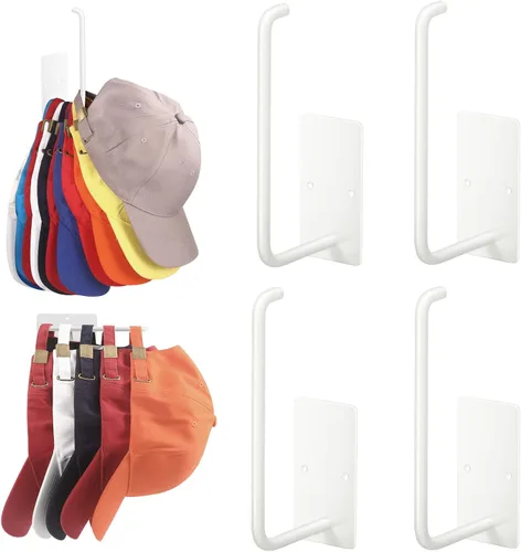 Miniatura 8 de Percheros para gorras de béisbol, paquete de 2 ganchos adhesivos de acero inoxidable para colgar sombreros para pared, organizador de ganchos