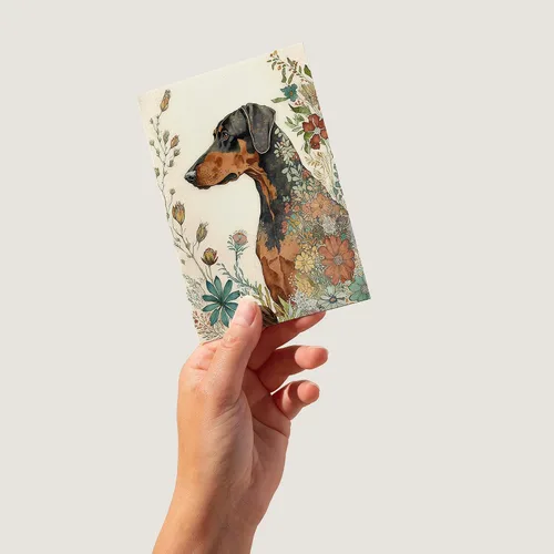 Miniatura 2 de Artery8 Doberman perro con flores de primavera colorido acuarela ilustración arte cumpleaños sellado tarjeta de felicitación más sobre en blanco
