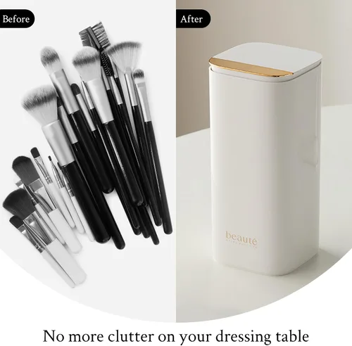 Miniatura 8 de Soporte de cepillo de maquillaje de elevación automática con tapa a prueba de polvo organizadores cosméticos para tocador-blanco