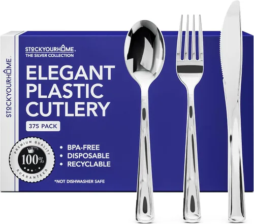 Miniatura 4 de Stock Your Home 125 cuchillos desechables de plástico resistente, cubiertos de plástico elegantes que parecen cubiertos reales, utensilios perfectos