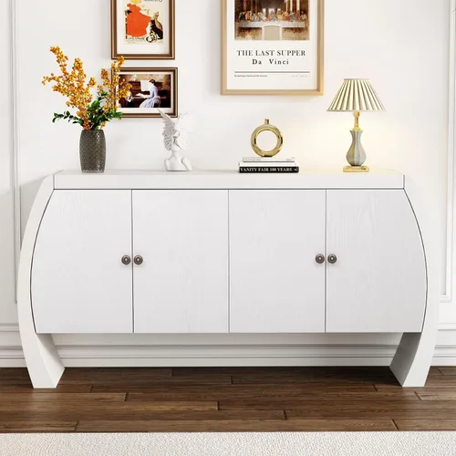 Miniatura 18 de Virubi Armario de buffet acanalado de 63 pulgadas con almacenamiento, puertas y estantes ajustables, mesa consola curva de madera con Azul marino