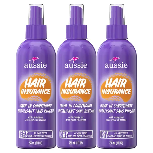 Aussie Hair Insurance - Acondicionador sin enjuague en aerosol, control del encrespamiento, suavizante con jojoba y algas marinas, tratamiento