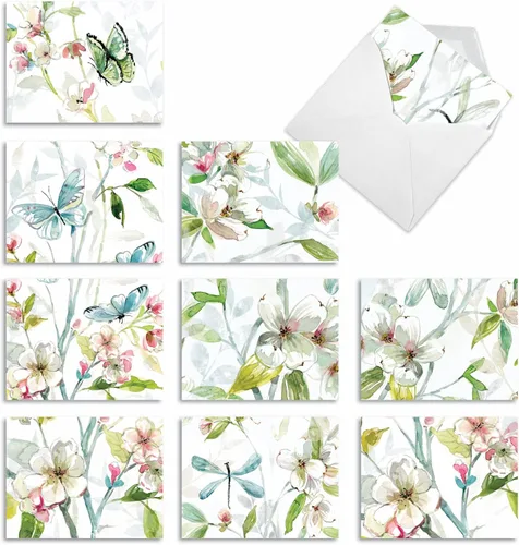 Miniatura 13 de The Best Card Company – 10 tarjetas en fondo blanco con flores, en caja (4 x 5.12 pulgadas) – Juego de tarjetas florales surtidas