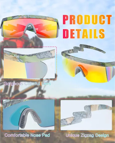 Miniatura 3 de Frienda 3 pares de lentes de sol neón retro semi sin montura de los años 80 y 90 en zigzag, lentes de sol arcoíris para hombres y mujeres
