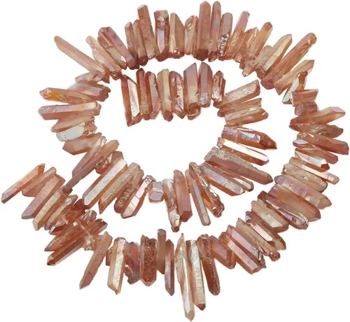 Miniatura 19 de SUNYIK Angel Aura Cuarzo con Revestimiento de Titanio Puntas de Cristal Palos Rugosos de Cuarzo Picos Cuentas de Punta Hebra de 15 Pulgadas Perforada