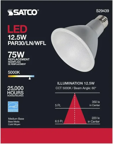 Miniatura 6 de Satco S29439 12.5 vatios; LED PAR30LN; 5000 K; paquete de 12 cumple con California