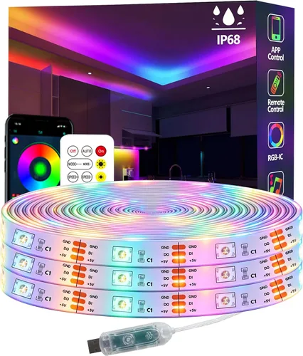 Miniatura 6 de Tira de luces LED Ws2812 RGB+IC de 16.4 pies IP68 impermeable para exteriores, alimentación por USB de 5 V, sincronización de música, Bluetooth