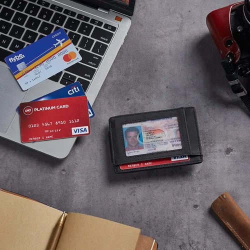 Miniatura 8 de Toughergun Billetera magnética con bolsillo frontal de cuero auténtico con bloqueo RFID talla única