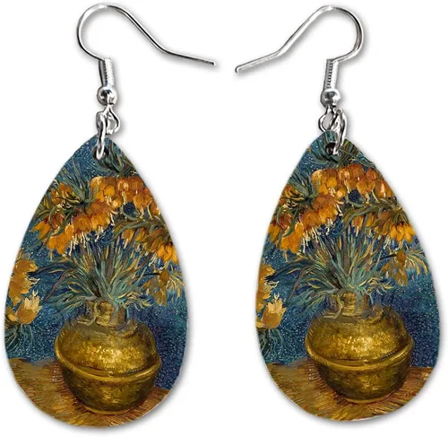 Miniatura 32 de Van Gogh - Juego de aretes colgantes divertidos Lindos aretes de joyería para niñas y mujeres Impresión de doble cara Regalo de cumpleaños