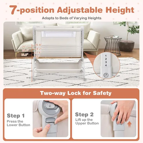 Miniatura 4 de BABY JOY Cuna de bebé, Cuna mecedora 3 en 1 con cesta de almacenamiento, diseño de doble bloqueo, 7 alturas ajustables, colchón suave y bolsa