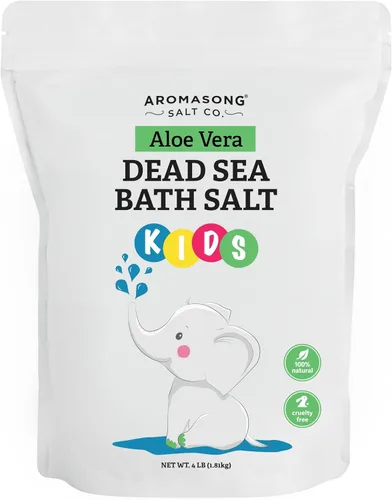 Aromasong Sal del Mar Muerto para niños con aloe vera - Calmante, calmante y listo para dormir - Paquete resellable a granel de grano fino de 4