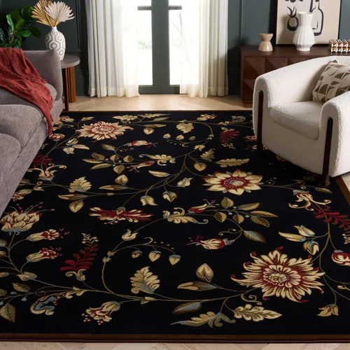 Miniatura 28 de SAFAVIEH - Alfombra de acento de la colección Lyndhurst, 3'3" x 5'3", color negro y multi, diseño floral tradicional, no desprende pelusa y de fácil
