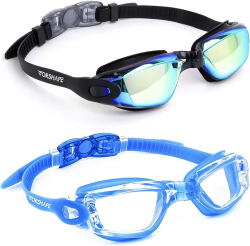 Miniatura 29 de Gafas de natación: paquete de 2 gafas de natación antivaho, sin fugas, protección UV, para adultos, hombres, mujeres, jóvenes Azul & blanco