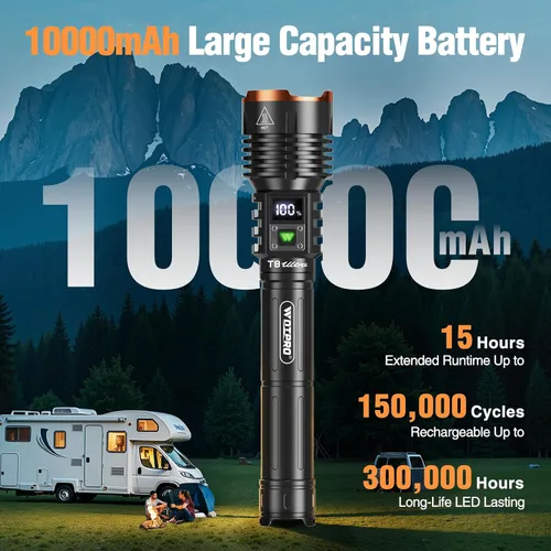 Miniatura 3 de Wdtpro Linternas LED Recargables de Alto Lúmenes, Linterna Recargable Súper Brillante de 90,000LM con Pantalla LCD, 5 Modos e Impermeable Potente