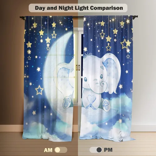 Miniatura 3 de Cortinas de ventana de elefante en acuarela para niños y niñas, estrella azul centelleante para bebé, sala de estar, dormitorio, guardería, hogar, 07