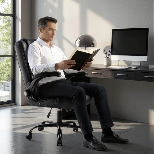 Miniatura 2 de Silla de escritorio de cuero OFIKA, silla de oficina ergonómica con soporte lumbar, silla de computadora, silla ejecutiva de cuero con reposabrazos