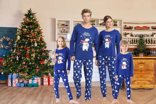 Miniatura 7 de Hupohoi - Conjunto de pijamas a juego para toda la familia lindo oso polar ropa para dormir navideña.
