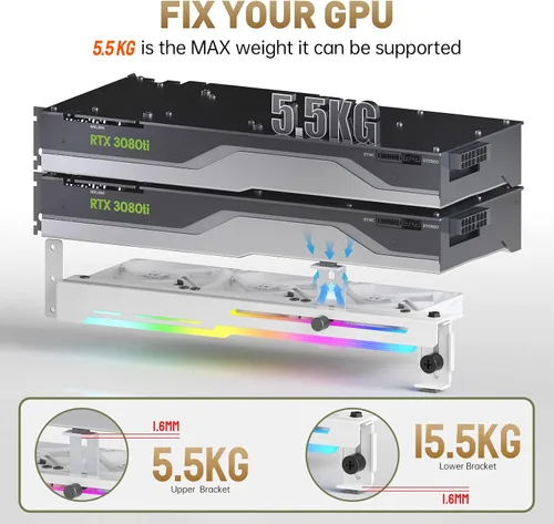 Miniatura 5 de AsiaHorse Enfriador de tarjeta gráfica con LED ARGB 5V de 3 pines y tres ventiladores de 80 mm, soporte de tarjeta gráfica LED RGB, enfriador de GPU