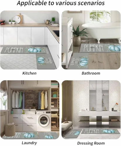 Miniatura 6 de Tapete de baño con diseño de calabazas azules, antideslizante, de secado rápido y absorbente, de tierra de diatomeas, para cocina, cocina, hojas