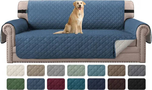 Miniatura 18 de H.VERSAILTEX Funda de sofá resistente al agua para sofá de 3 cojines, reversible, protector de muebles acolchado con correa elástica, funda de sofá