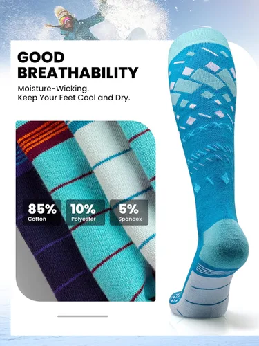 Miniatura 2 de OutdoorMaster Calcetines de esquí, paquete de 2 pares de calcetines de esquí y snowboard para hombres y mujeres con diseño OTC con puño