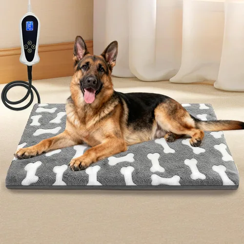 Bestio Almohadilla térmica grande para perros, cama térmica para perros de 34 x 21 pulgadas con calor constante y modos automáticos, almohadilla