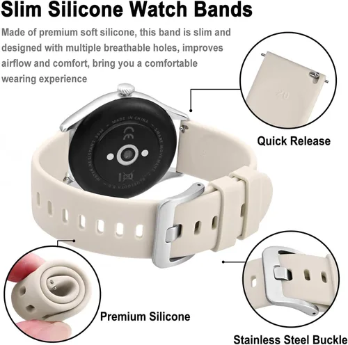 Miniatura 80 de BISONSTRAP Correas de reloj de silicona, correas de reloj delgadas con liberación rápida, 0.787 in, negro con hebilla negra