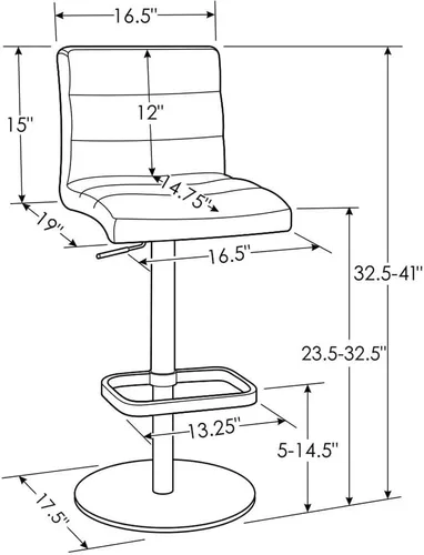 Miniatura 2 de ZURI Taburete de bar moderno negro de altura ajustable con base plana redonda cepillada