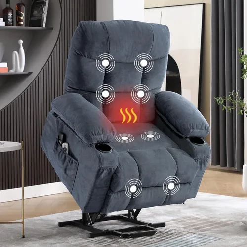 Power Lift Recliner Chair for Elderly with Vibration Massage and Lumbar Heating Electric Recliners Single Sofa with Side Pocket for Living Room Home