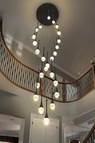 Miniatura 35 de ykolupty Candelabro Moderno de 138'', 20 Luces, Lámpara Colgante Moderna Negra, Candelabro Grande para Escalera, Vestíbulo, Sala de Estar, Negro