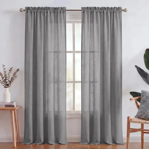 Miniatura 20 de Turquoize cortinas traslúcidas de lino natural, cortinas semitransparentes, cortinas de arpillera con bolsillo para cortinero, paneles para ventana