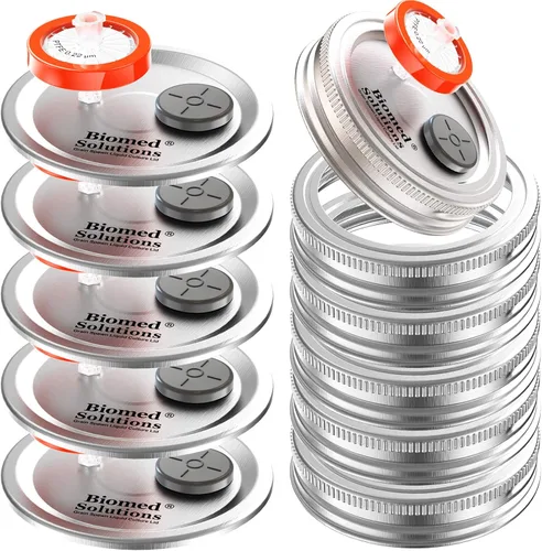 Miniatura 9 de 6 tapas de cultivo líquido de boca regular, tapa de frasco de cultivo de grano con filtro de jeringa de PTFE de 0.22um y puertos de inyección 2.756
