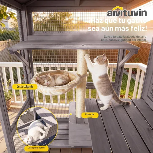 Miniatura 6 de Aivituvin Catio - Casa para gatos con ventana grande para gatos al aire libre, jaula para gatos con techo de lona, 7 plataformas, 2 cajas