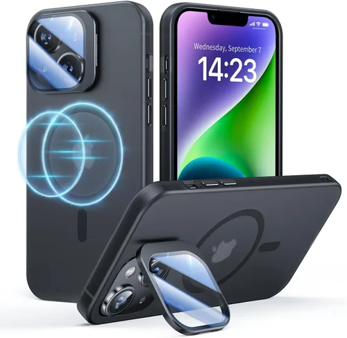 Miniatura 18 de Funda para iPhone 14 Pro, protección contra caídas de grado militar, compatible con MagSafe, soporte integrado y protector de lente de cámara, funda
