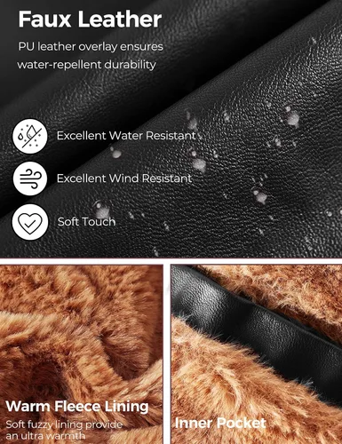 Miniatura 7 de WenVen Chaqueta de piel sintética con cuello alto y forro polar para hombre