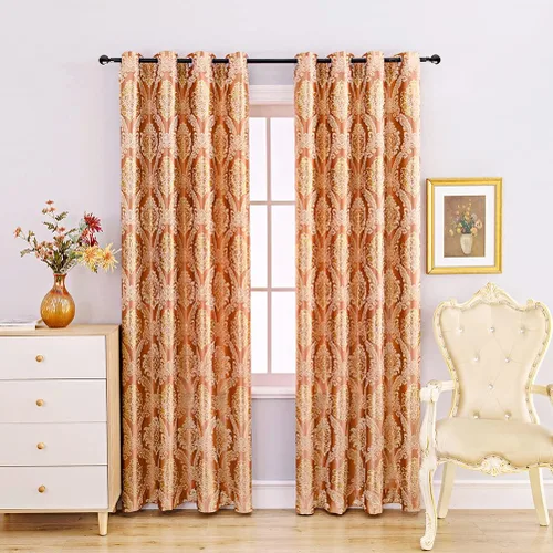 ELKCA Paneles de cortinas jacquard de lujo, color café, para sala de estar, ojales en la parte superior, paquete de 2 (damasco-café, 42 pulgadas de