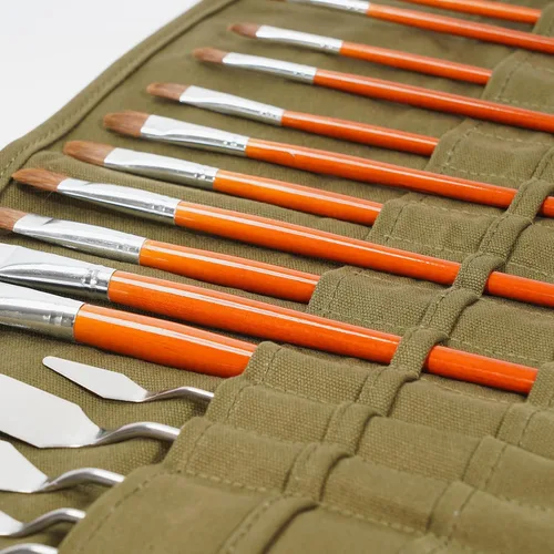 Miniatura 4 de ECHSRT Soporte para pinceles de pintura, estuche enrollable de almacenamiento para acuarelas acrílicas al óleo, soportes y organizadores, 30 Verde