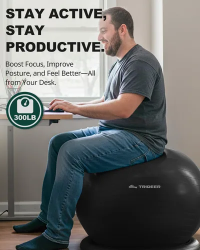 Miniatura 3 de Trideer Exercise Ball Chair with Base & Resistance Bands for Home Gym, Stability Ball Seat for Core Workout and Back Support