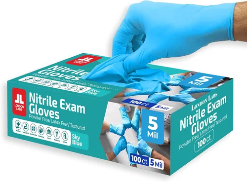 Miniatura 5 de London Labs NITRILE - Guantes desechables de 4 mil de grosor, sin látex y sin polvo (1000 unidades, grande, azul)