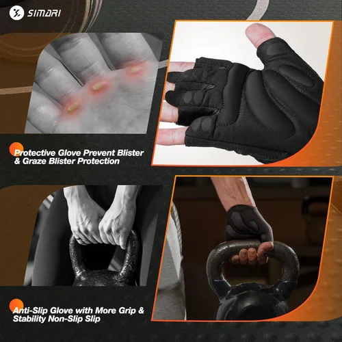 Miniatura 3 de SIMARI Guantes de entrenamiento transpirables para hombres y mujeres, guantes acolchados para levantamiento de pesas con gran agarre, protección