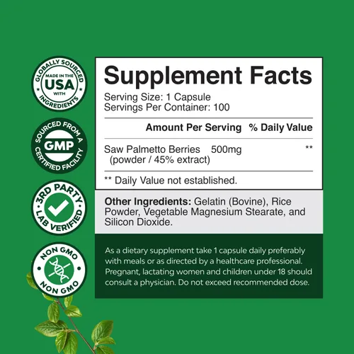Miniatura 2 de Extracto de palma enana americana extra fuerte, complejo de hierbas avanzado para la salud del cabello y apoyo urinario con esteroles vegetales