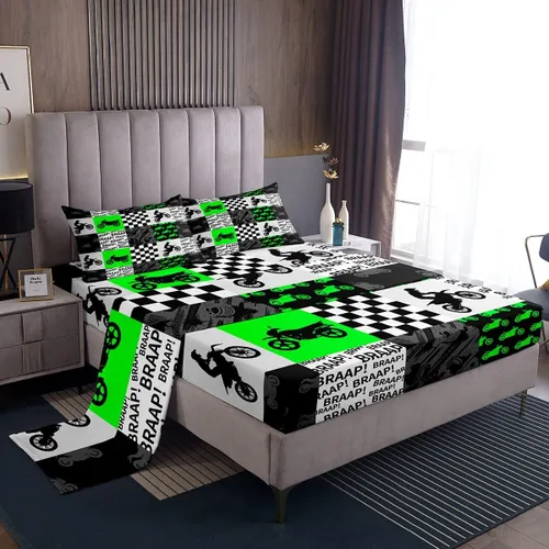 Miniatura 37 de Castle Fairy Juego de sábanas de motocross tamaño twin, juego de ropa de cama verde con diseño de panal ombré, decoración de habitación de niños