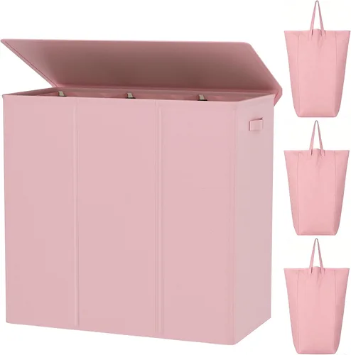 Miniatura 23 de WOWLIVE Cesta de lavandería de 100 litros con tapa, cesta plegable grande con 2 bolsas y asas extraíbles, cesta de ropa sucia plegable alta