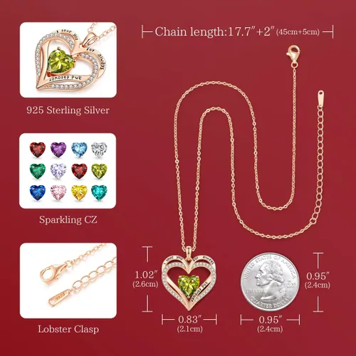 Miniatura 95 de CDE Collares de piedra natal para mujer, plata de ley 925, collar con colgante de corazón para siempre, Navidad, cumpleaños, aniversario, día de San