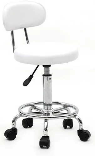 Miniatura 10 de Taburete multiusos para salón, taburete giratorio ajustable con cojín trasero y ruedas, perfecto para salón de belleza, spa, tatuaje, masaje