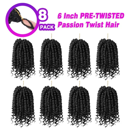 Miniatura 2 de Bileaf Paquete de 8 de cabello de ganchillo trenzado de pasión de 6 pulgadas para mujeres, pelo corto de ganchillo trenzado de pasión pretrenzado