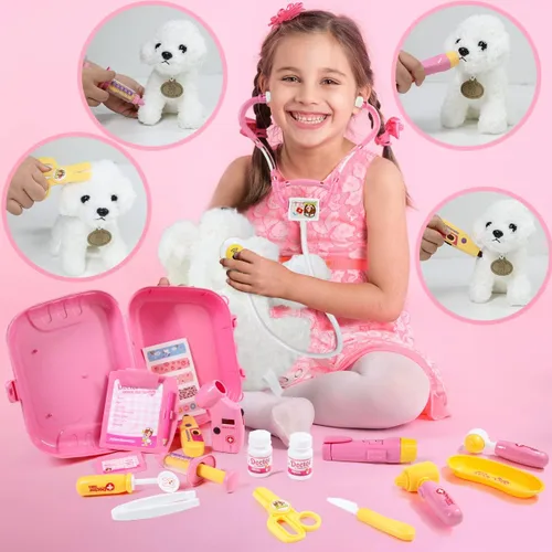 Miniatura 7 de Meland Kit de médico de juguete para niñas, juego de doctor con funda de transporte, juguete de estetoscopio y disfraz de disfraz, juego de doctor